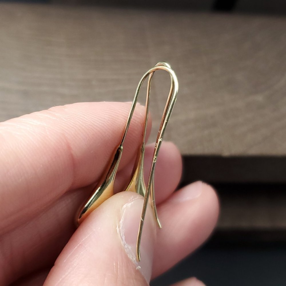 Gold Over Sterling Silver Cute Drop Style Long Earrings - Picture 3 of 5